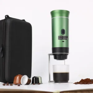 Walking Coffee hordozható espresso kávéfőző táskával, zöld